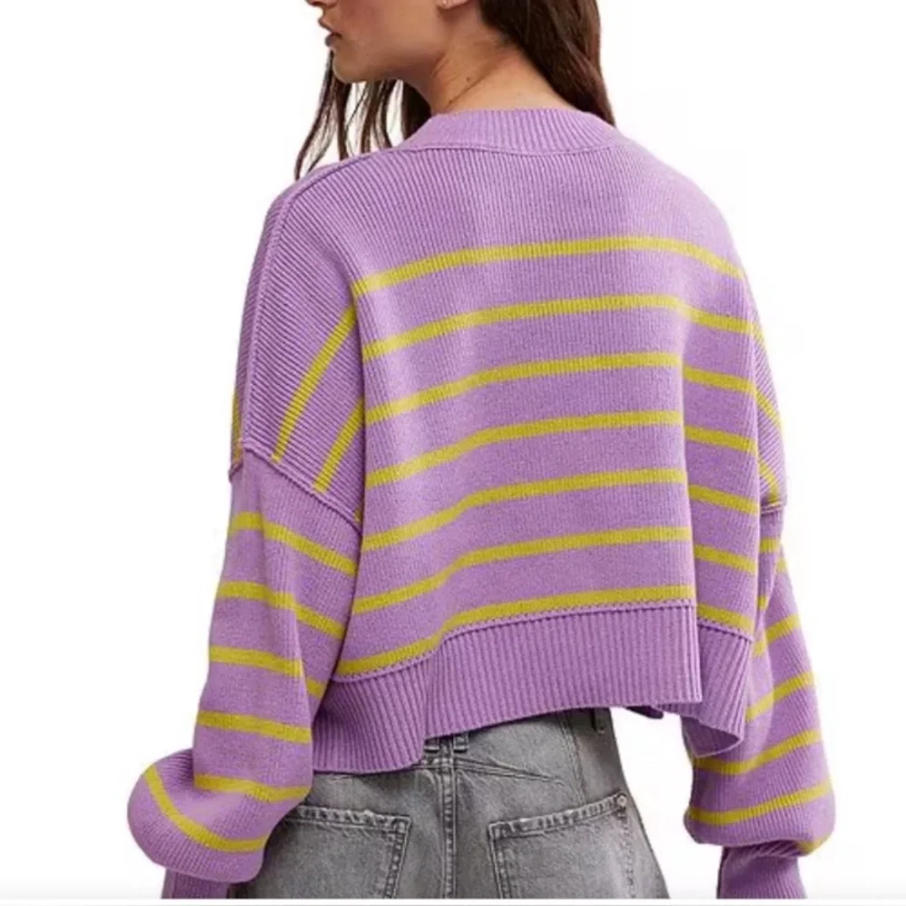 NWT Free People‎ Easy Street Stripe Print Mock Neck Long Sleeve Cropped Pullover